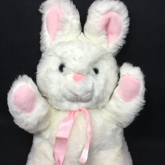 Vintage Animal Playthings Bunny Plush White Pink - Picture 1 of 9